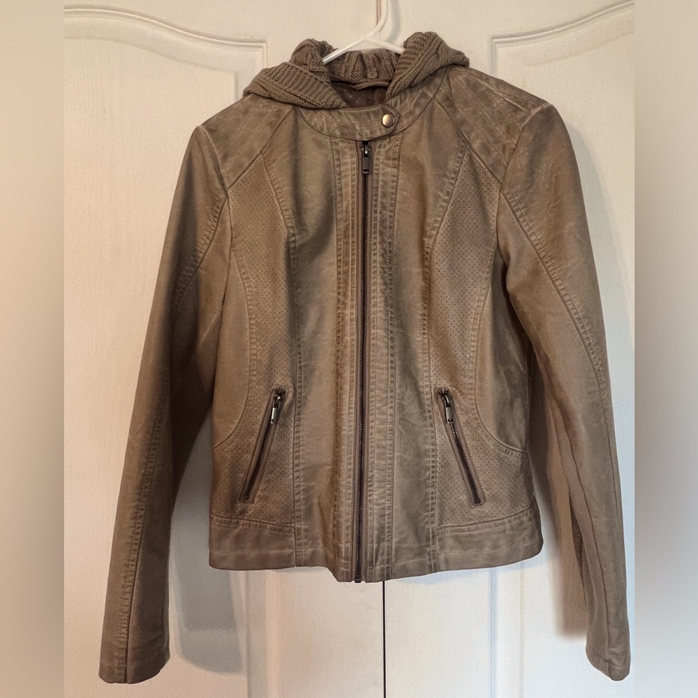 Maurice’s Cable Knit Hooded Faux Leather Jacket